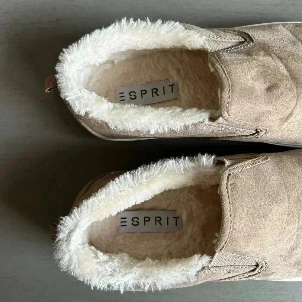 ESPRIT Slip On Sneaker Women 7.5 Paramount Neutral Tan Faux Fur Round Toe Shoe